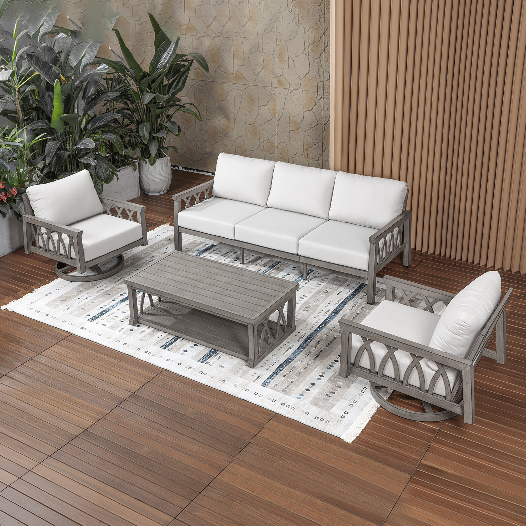 4-Piece Aluminum Outdoor Patio Conversation Set for 5 Person - DS096