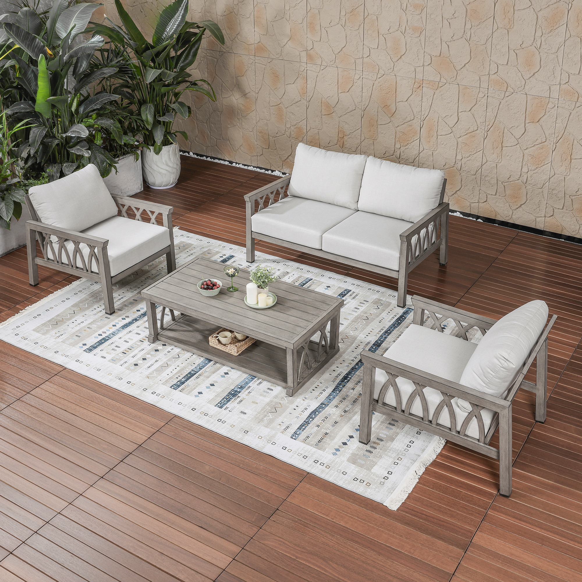 4-Piece Aluminum Outdoor Patio Conversation Set for 4 Person - DS097
