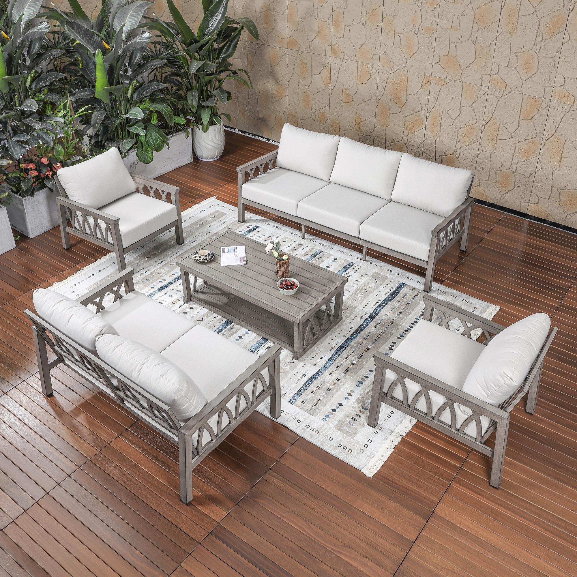 6-Piece Aluminum Outdoor Patio Conversation Set for 7 Person - DS099