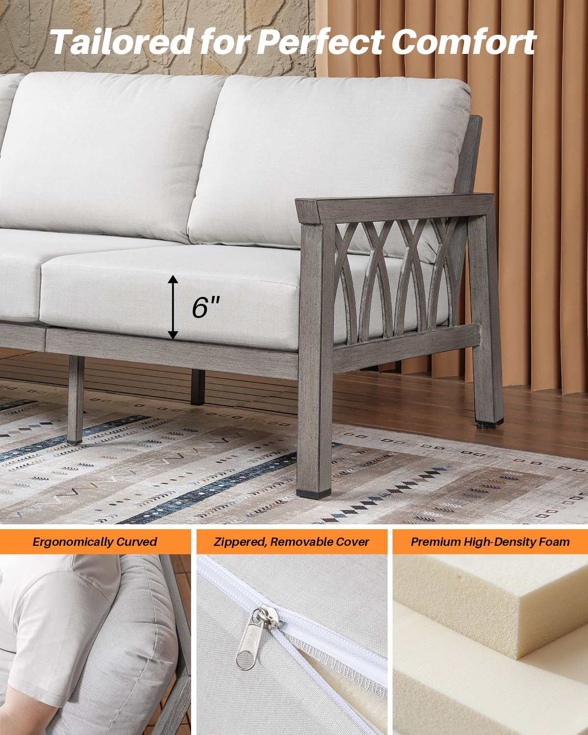 Aluminum Outdoor 3-Person Patio Sofa - C090