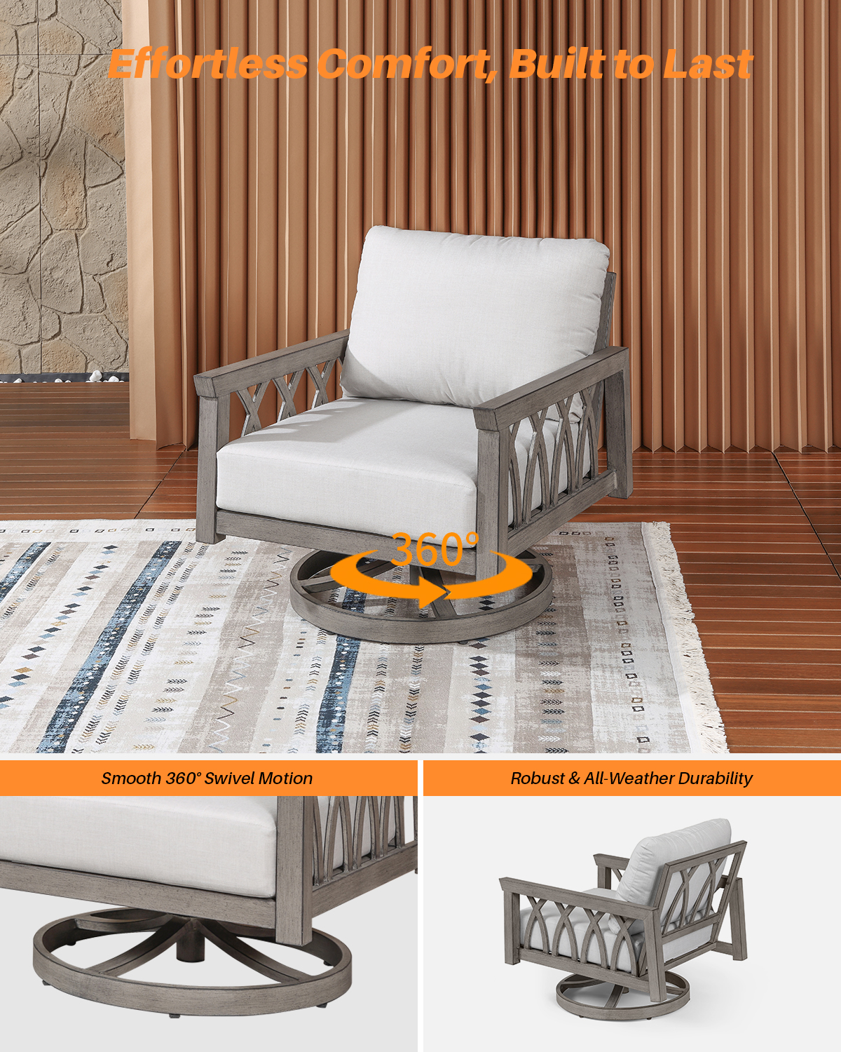 2-Piece Aluminum Outdoor 360-Degree Swivel Sofa Armchairs - C095