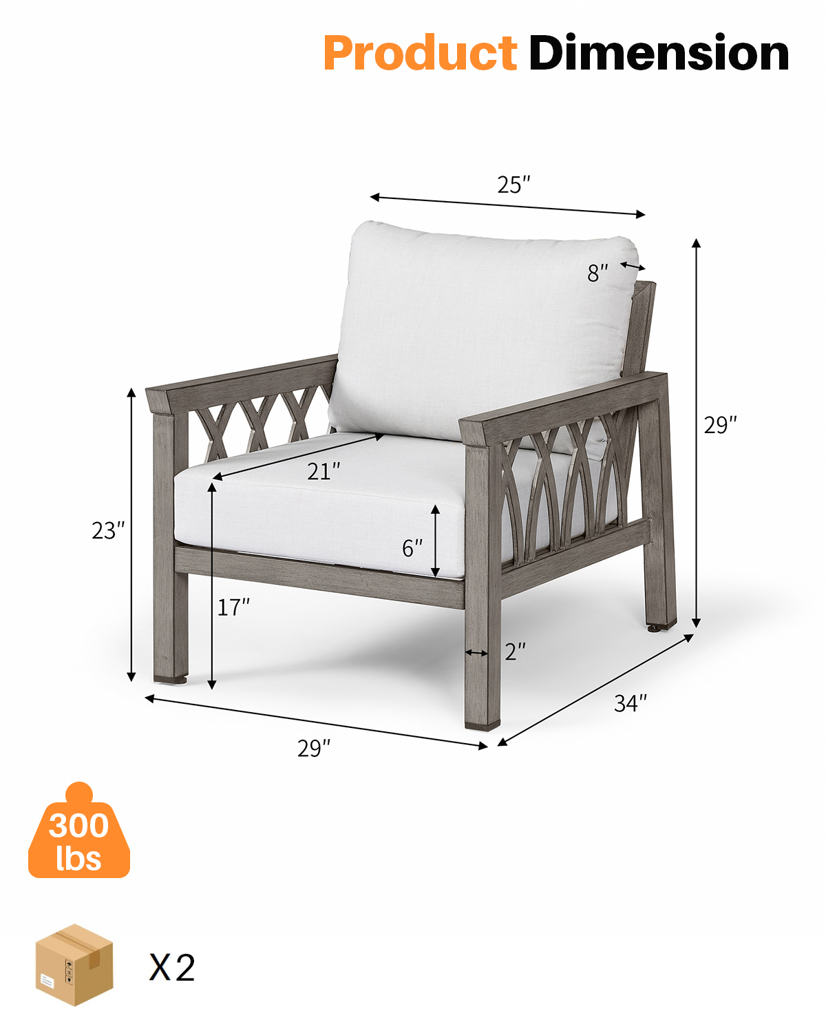 2-Piece Aluminum Outdoor Fixed Sofa Chairs - C094