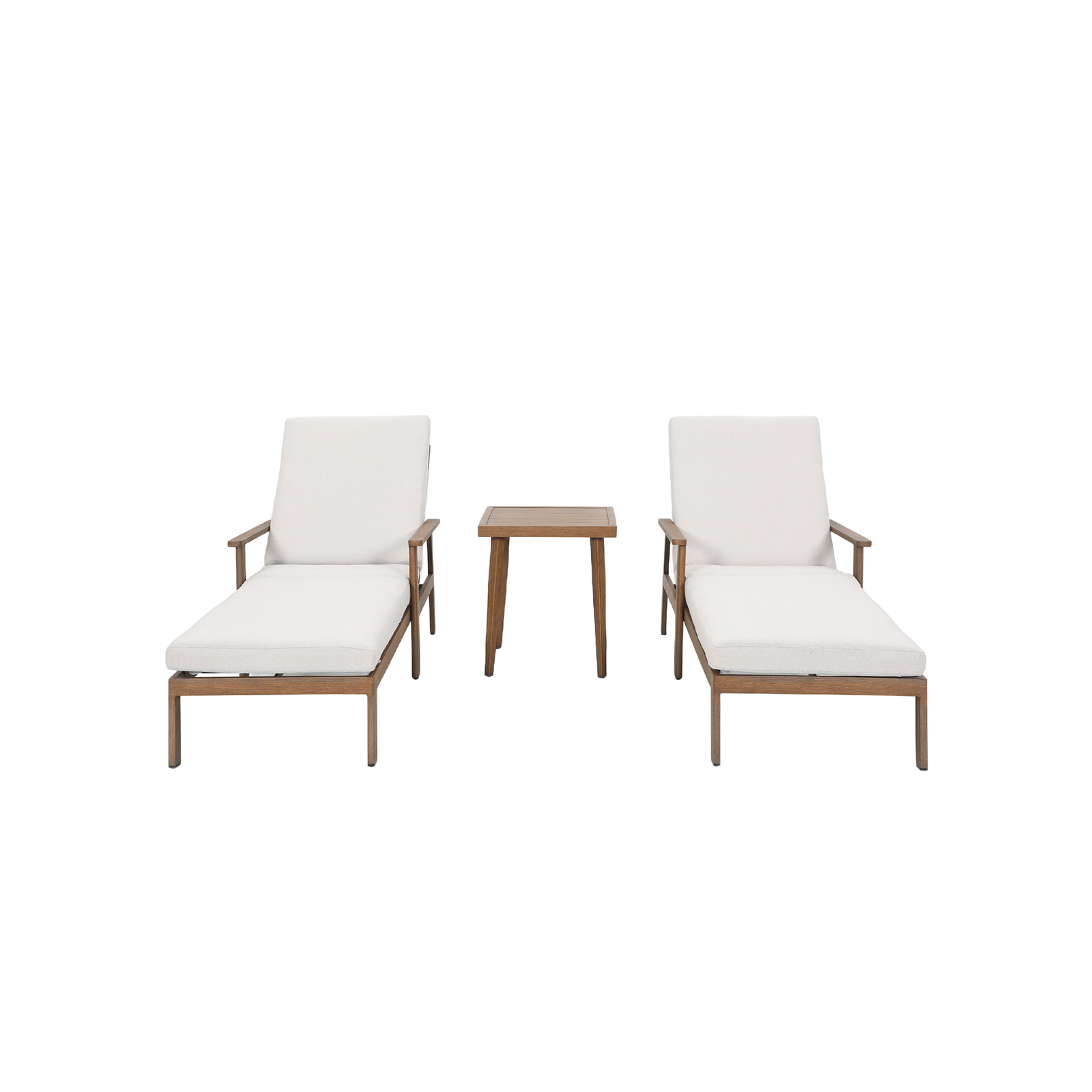 Modern outdoor lounge set with two chaise lounges and side table - Seehill