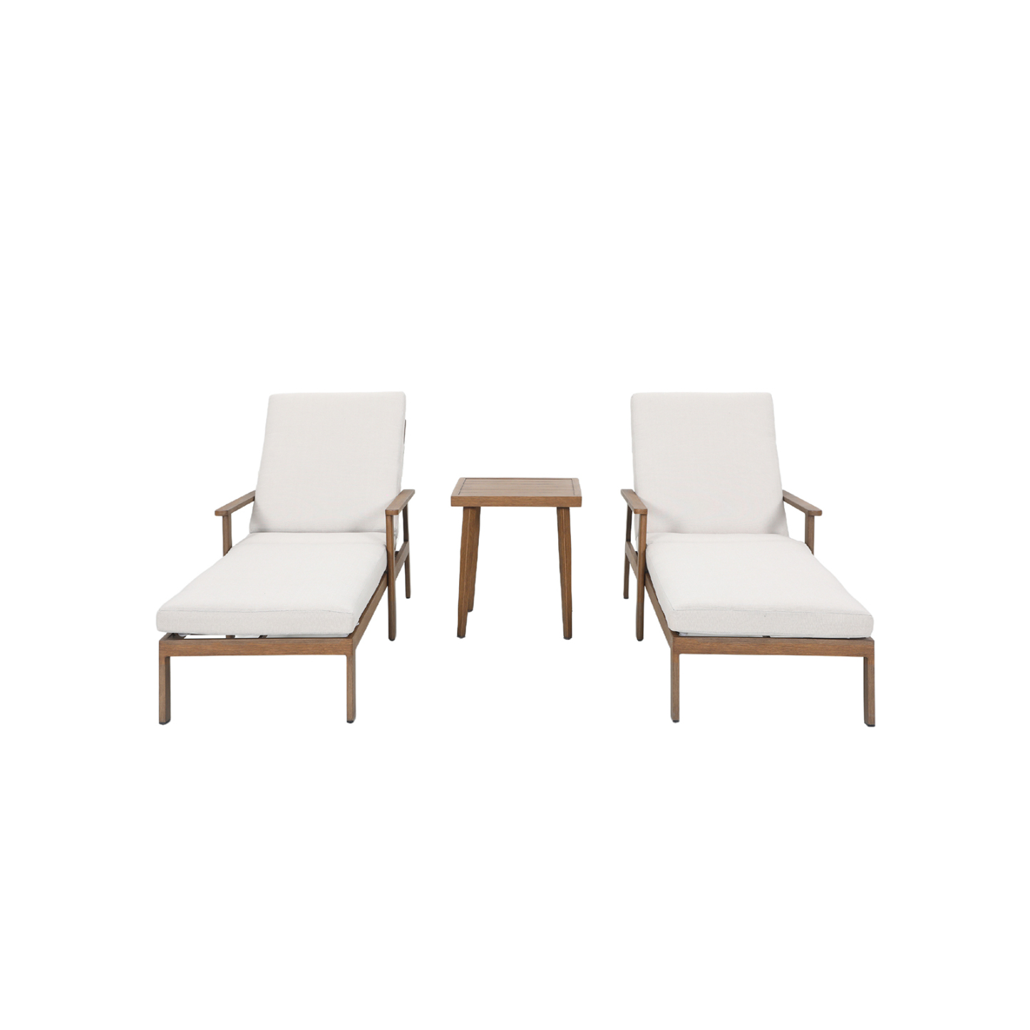 Modern outdoor lounge set with two chaise lounges and side table - Seehill