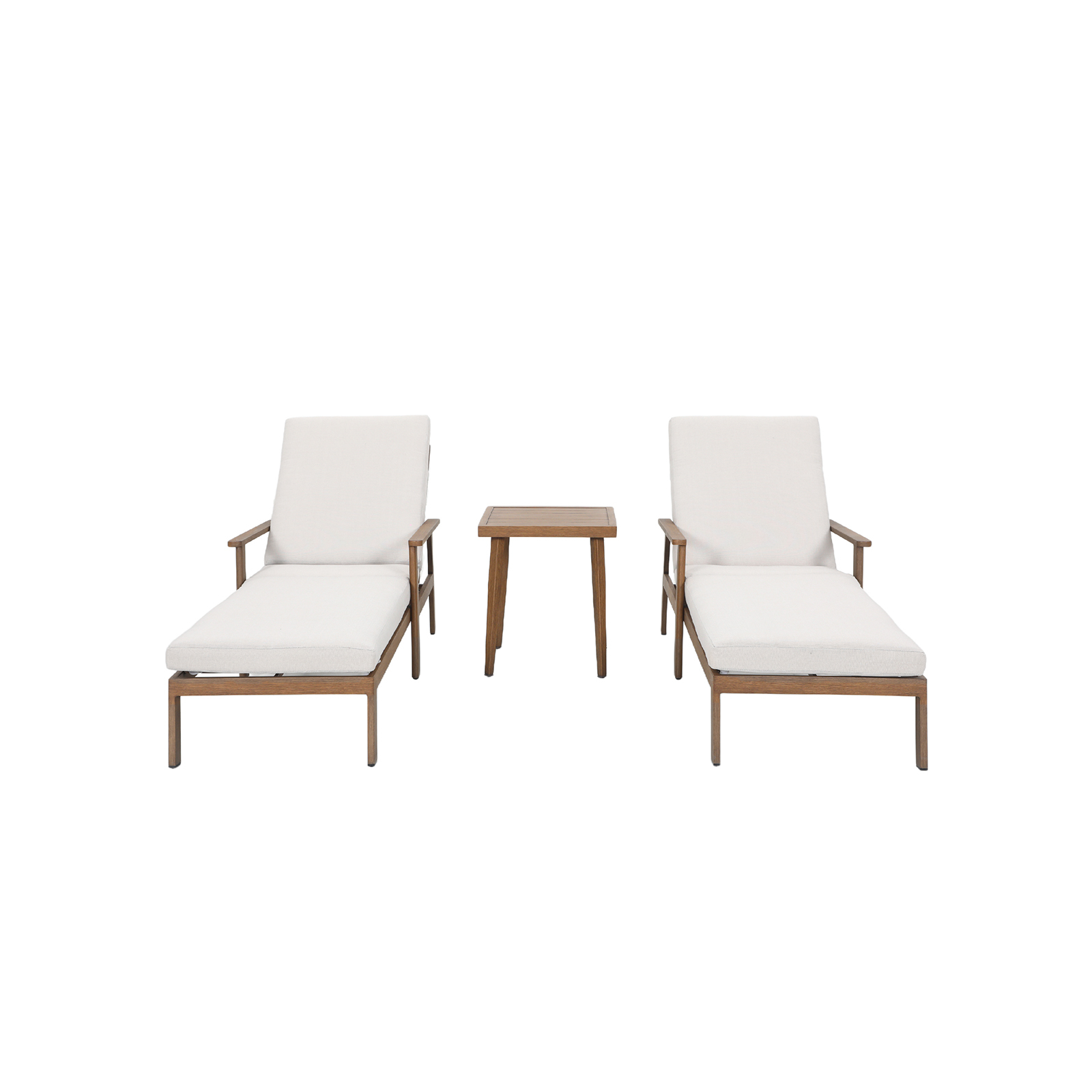 Modern outdoor lounge set with two chaise lounges and side table - Seehill