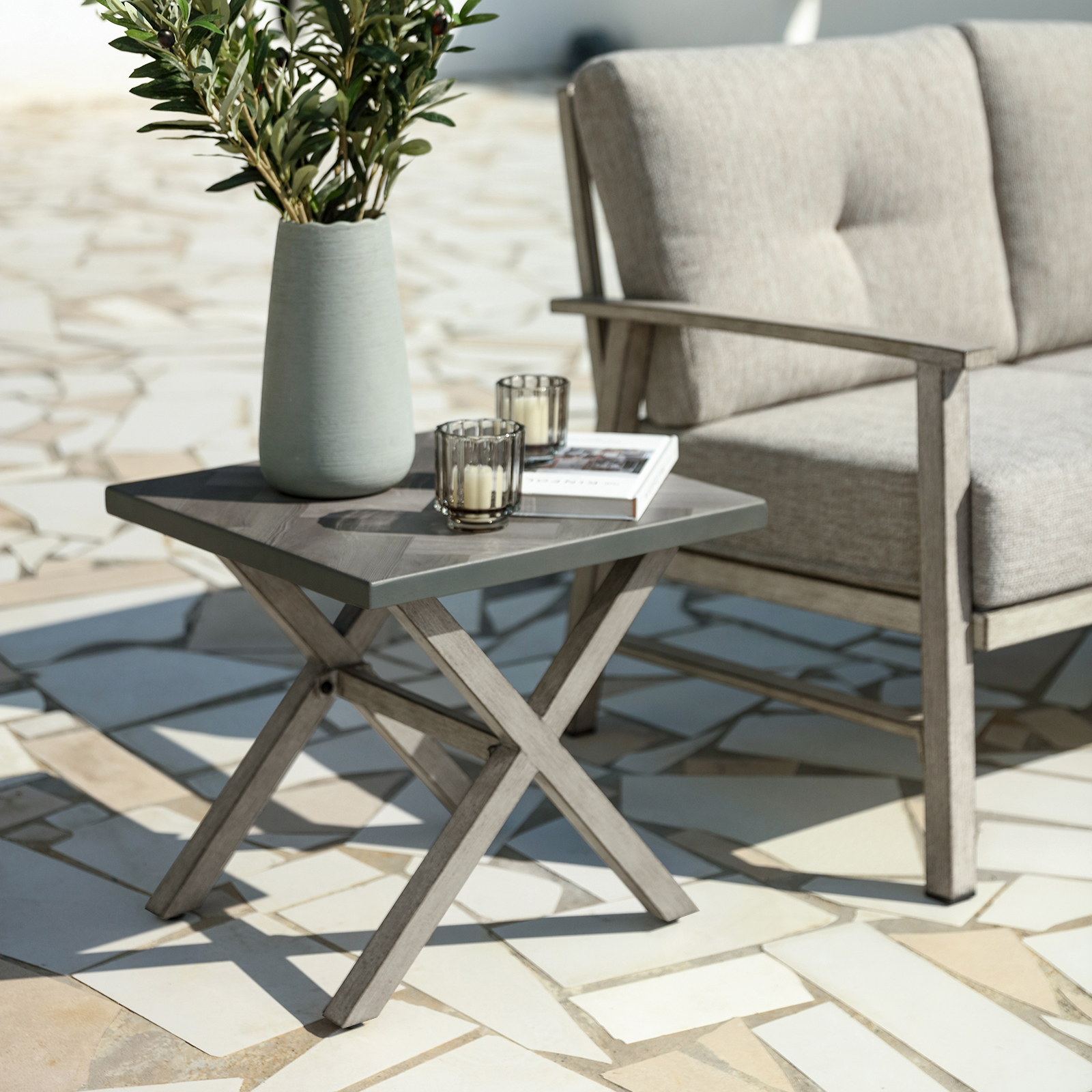 All-Weather Square Outdoor Side Table with Resin Tabletop - D014
