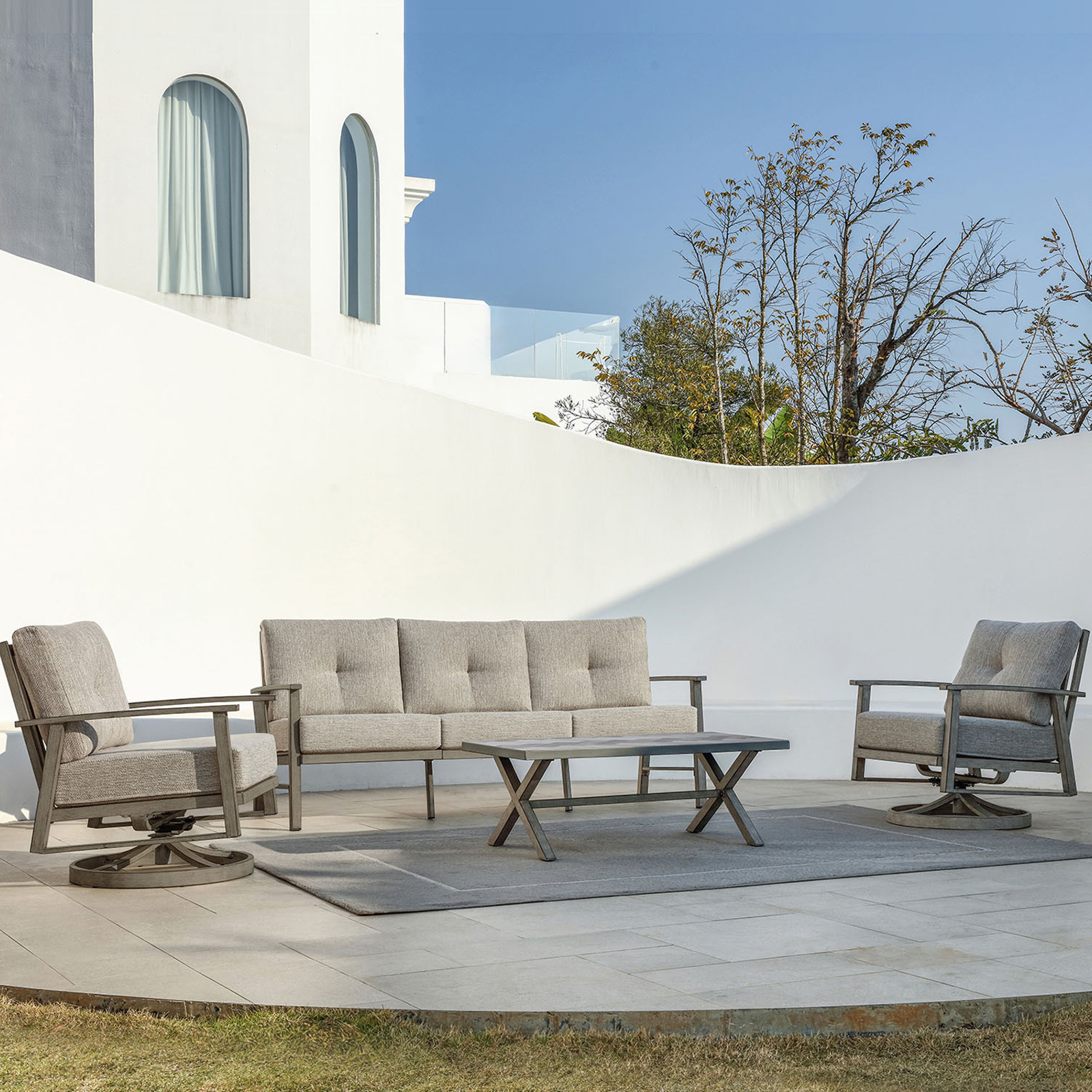 4-piece Modern Outdoor Patio Furniture Set with Swivel Chairs - SS016-1
