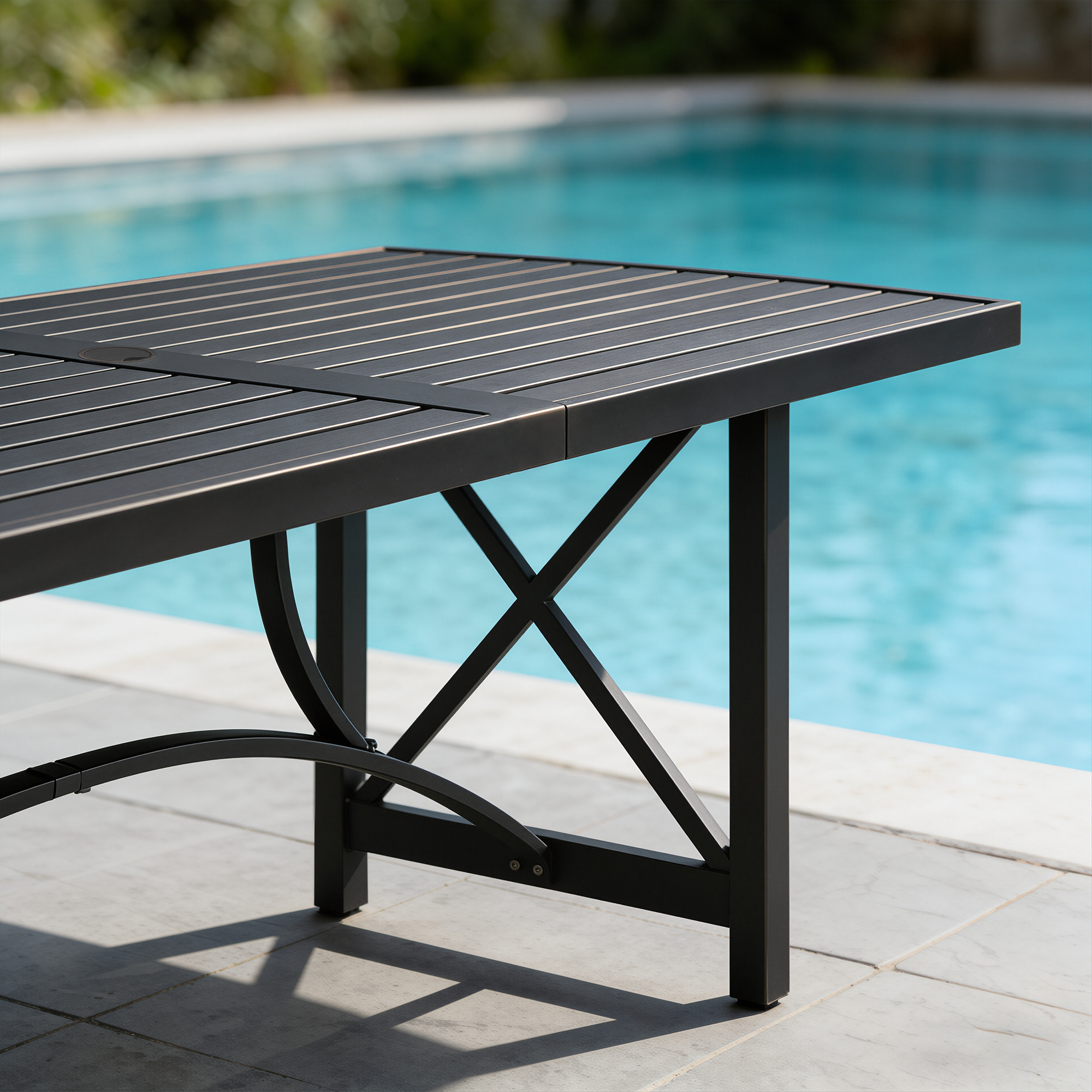 Patio Rectangle Dining Table with Umbrella Hole for 8 person - D027