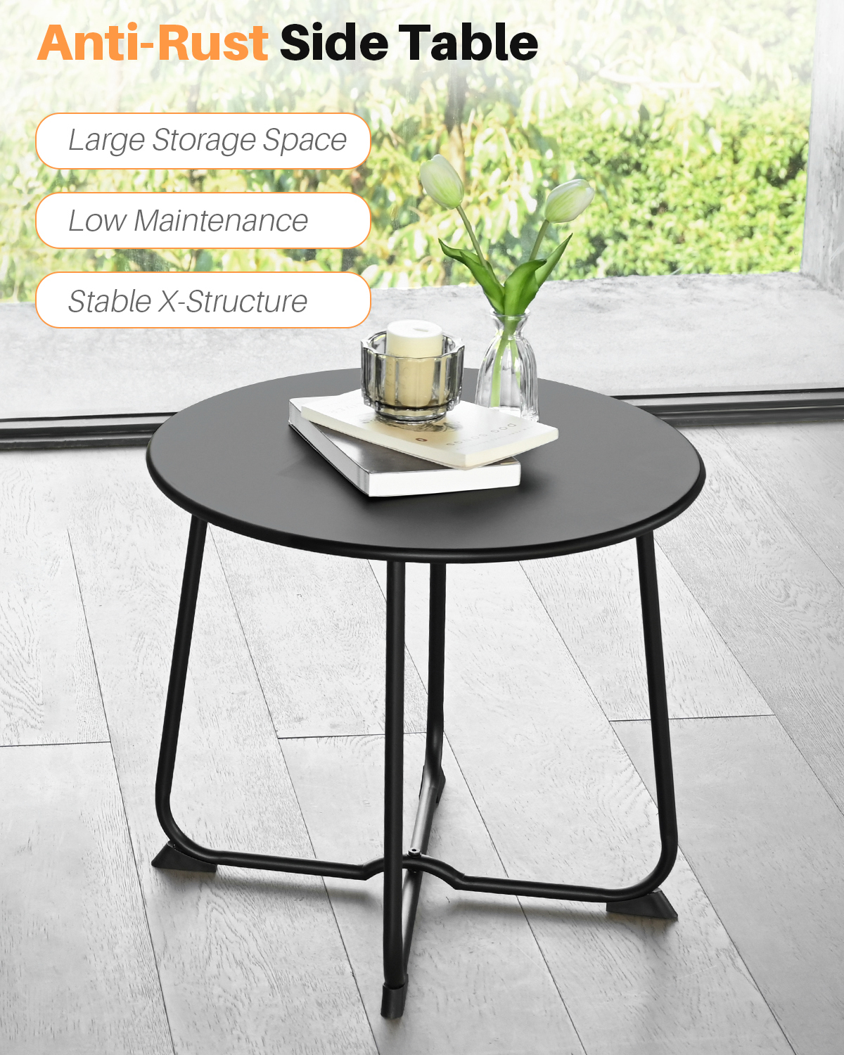 3-Piece Metal Comfy Modern Patio Rocking Chair Set with Ottoman & Side Table- C033-2