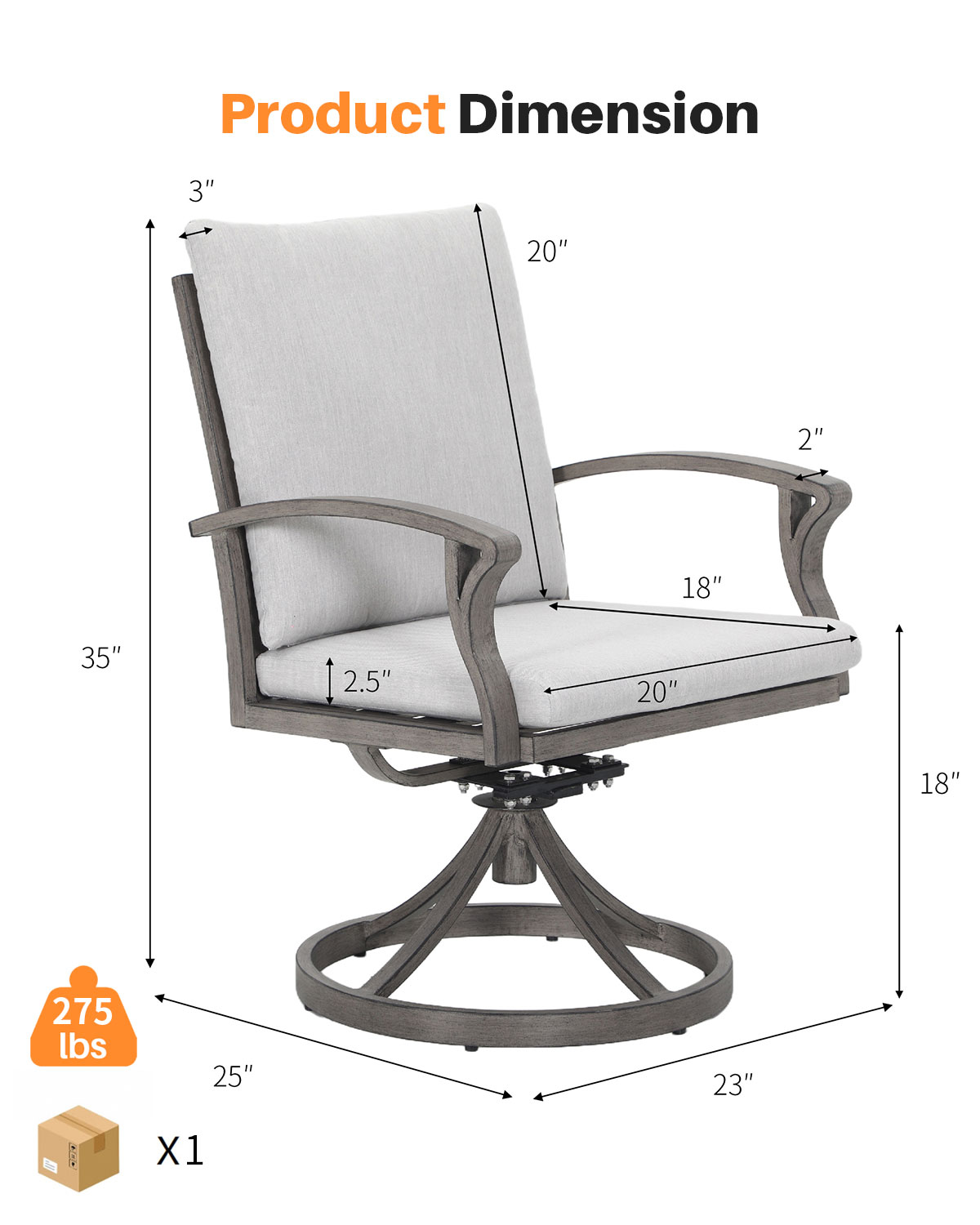 Modern Aluminum Outdoor Set of 2 Swivel Patio Chairs