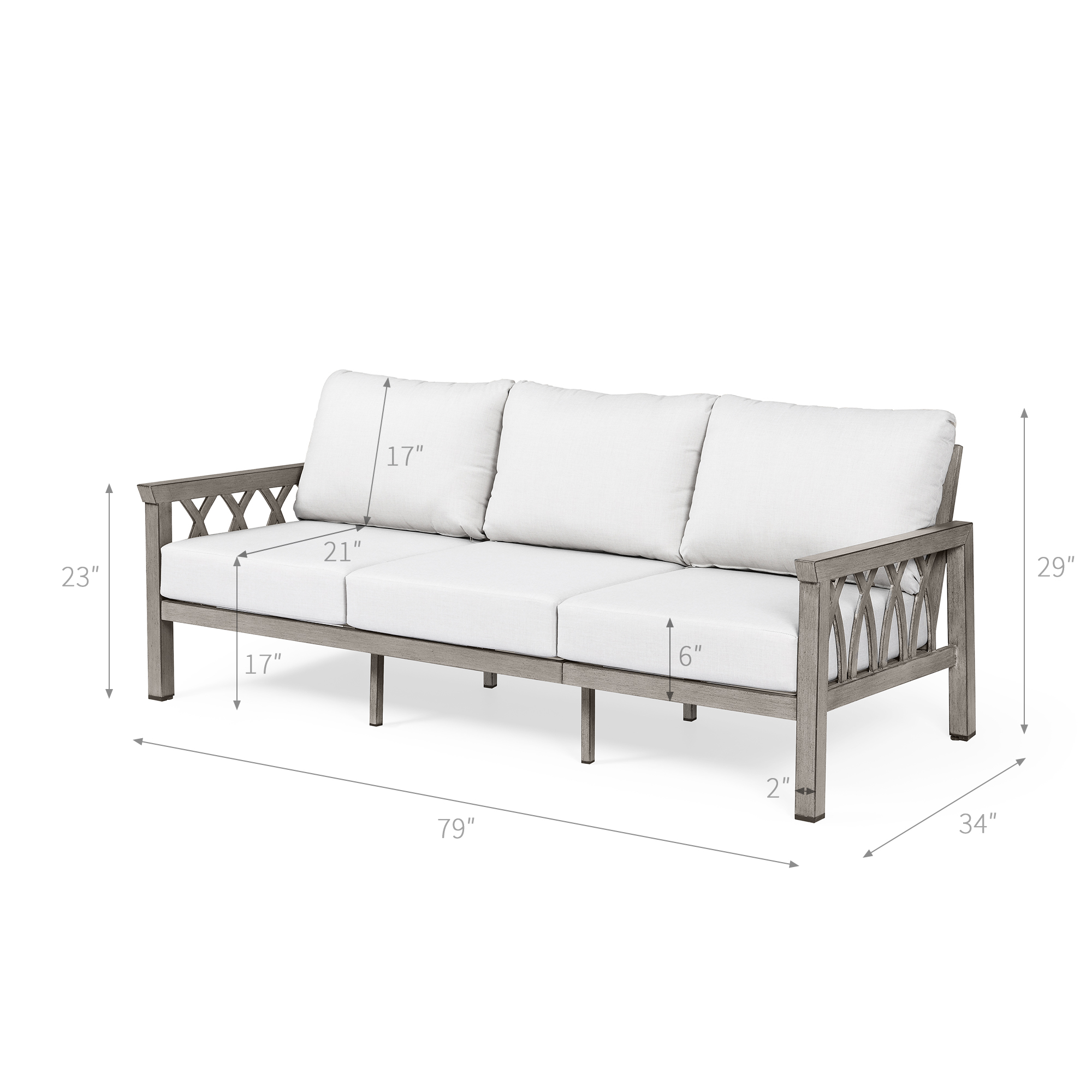 Aluminum Outdoor 3-Person Patio Sofa - C090