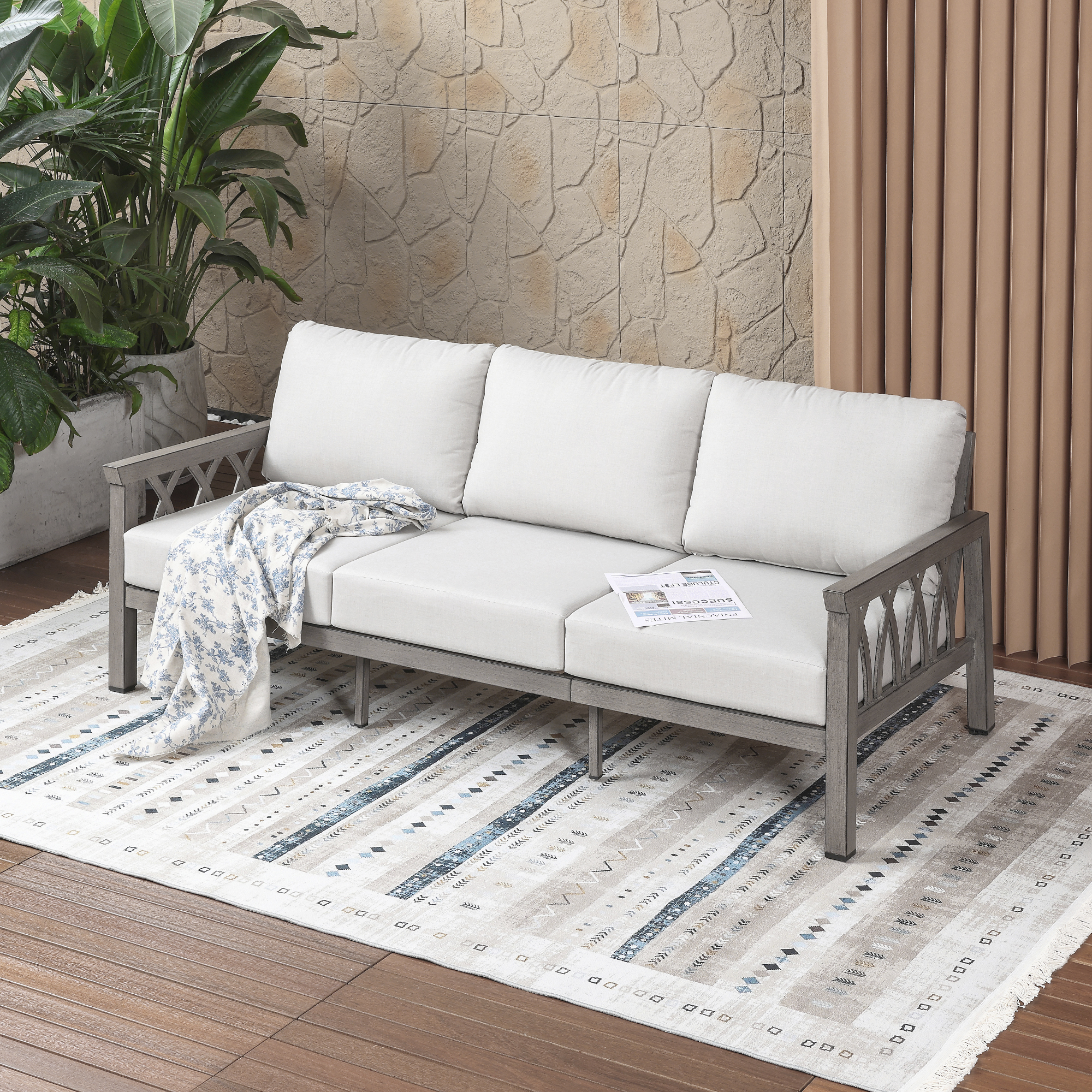 6-Piece Aluminum Outdoor Patio Conversation Set for 7 Person - DS099