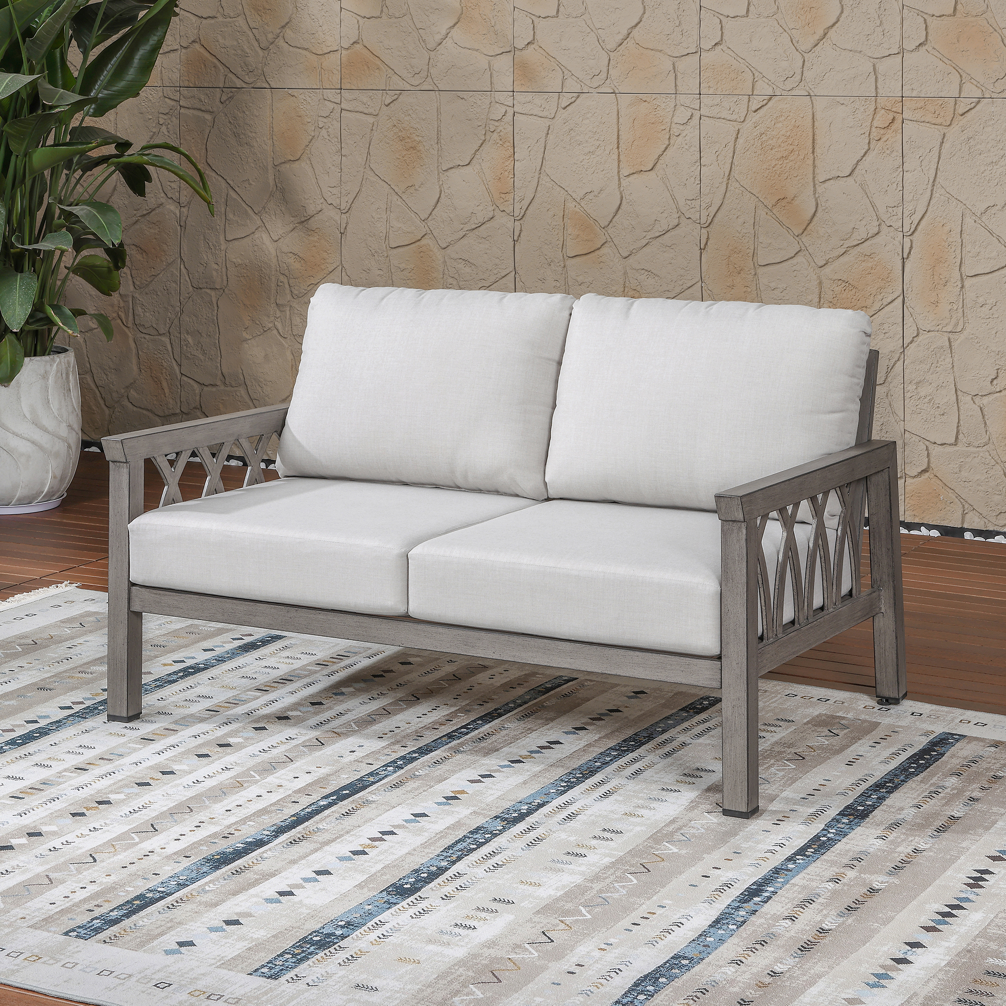 6-Piece Aluminum Outdoor Patio Conversation Set for 7 Person - DS099