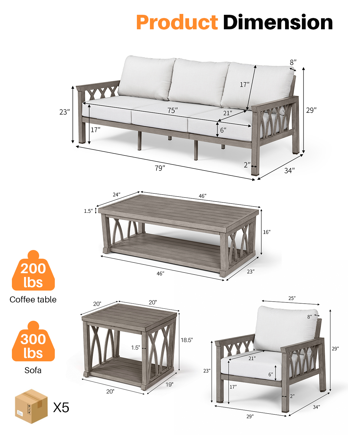 5-Piece Aluminum Outdoor Patio Conversation Set - DS09