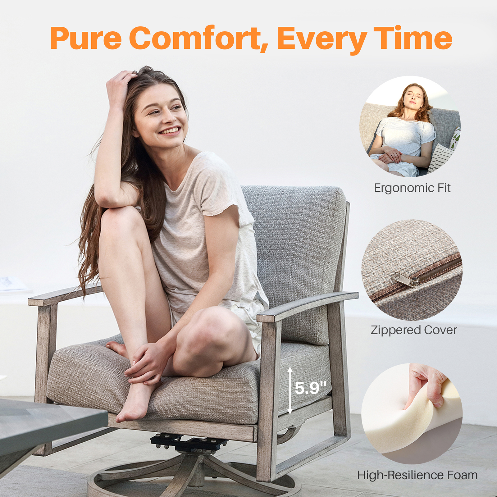 4-piece Modern Outdoor Patio Furniture Set with Swivel Chairs - SS016-1