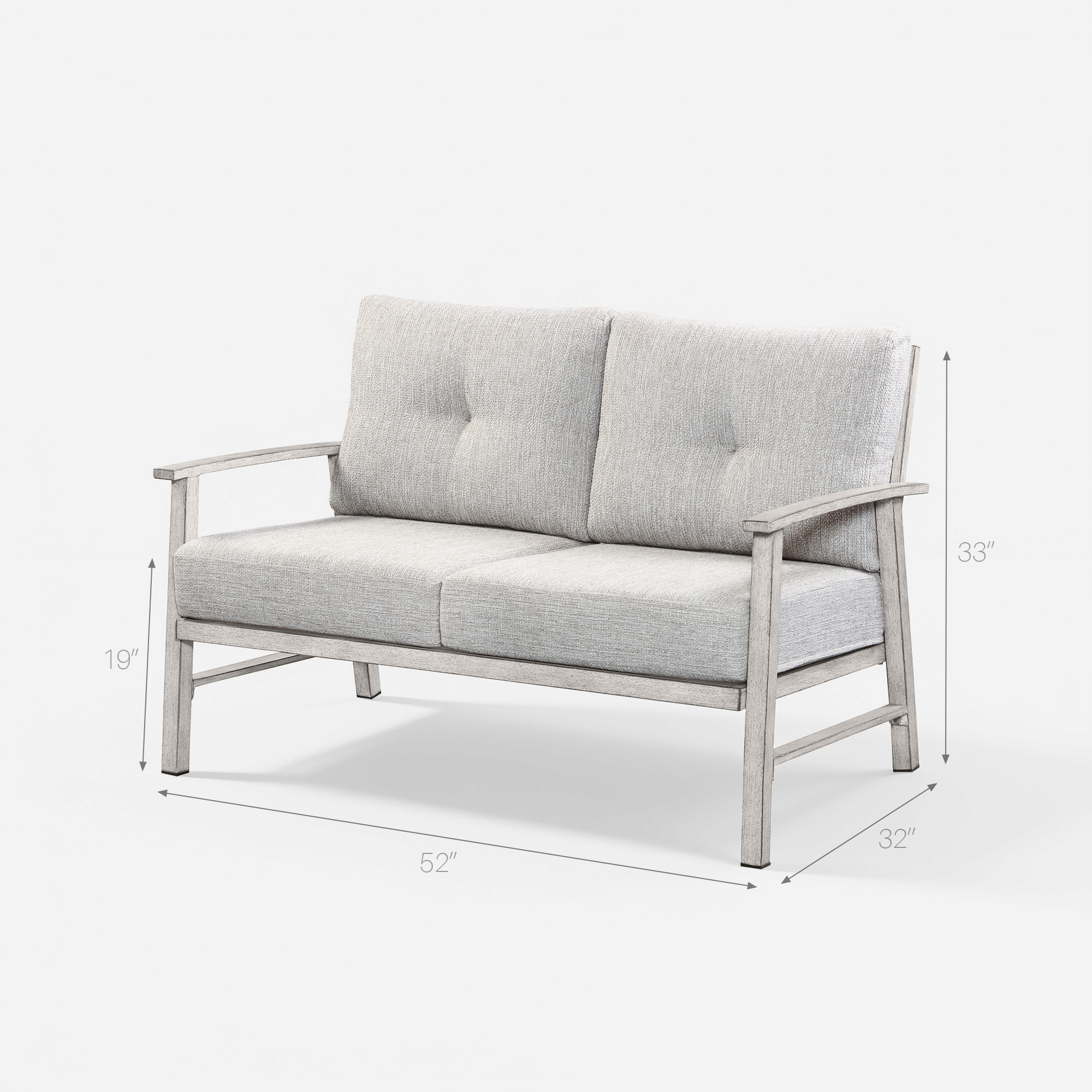 Maple Gray cushioned loveseat sofa with wooden frame designed for outdoor patio seating-Seehill