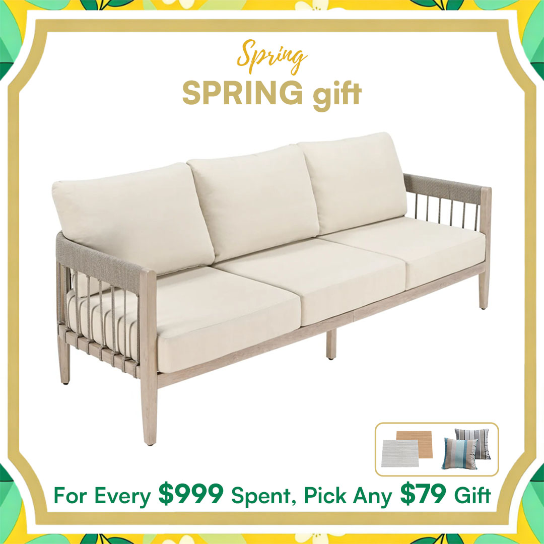 3-Seater Patio Outdoor Sofa with Faux Wood Grain Frame - C038