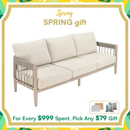 3-Seater Patio Outdoor Sofa with Faux Wood Grain Frame - C038