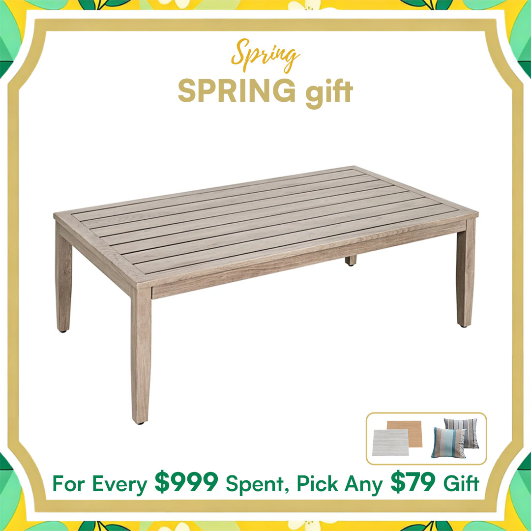 Patio Outdoor Coffee Table with Faux Wood Grain Finish Frame - C039