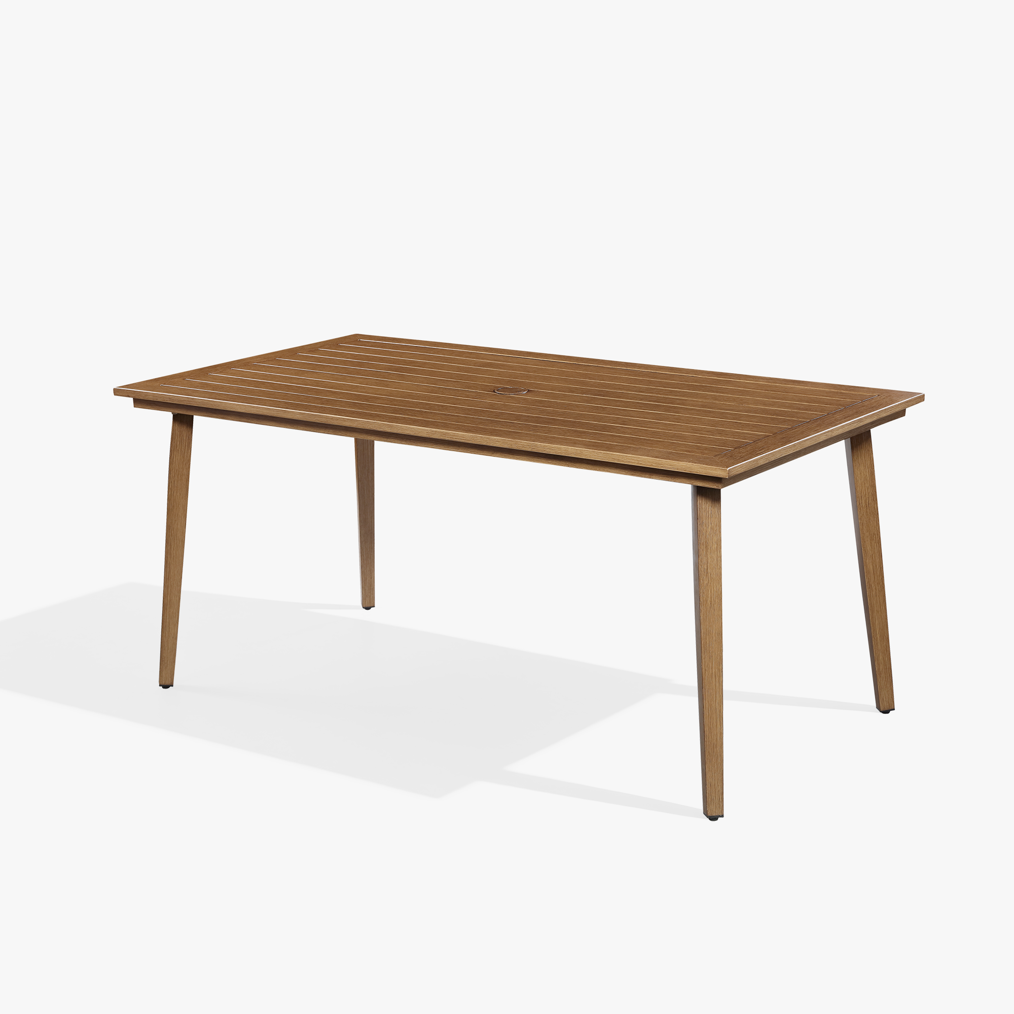 Explore the teak outdoor dining table with a slatted top and tapered legs of the exclusive Person Outdoor collection. - Seehill