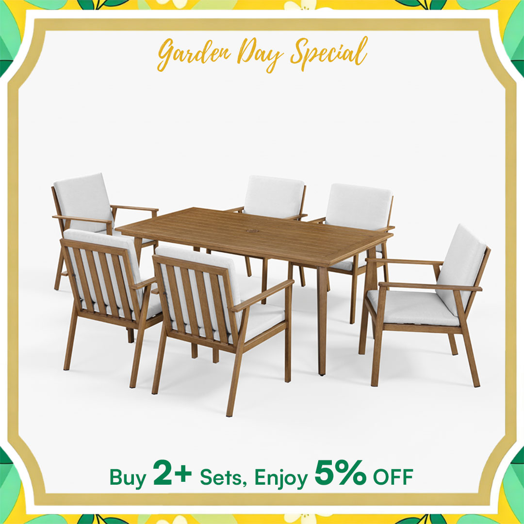 7-Piece Outdoor Patio Dining Set Aluminum All-Weather Furniture Umbrella Hole 6 Chairs-DS005-1