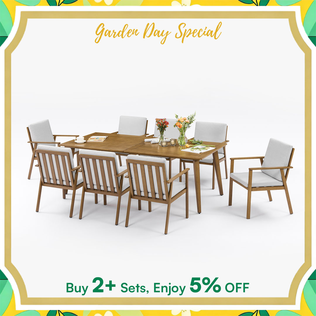 9-Piece Outdoor Patio Dining Set Aluminum All-Weather Umbrella Hole 8 Chairs-DS006-1