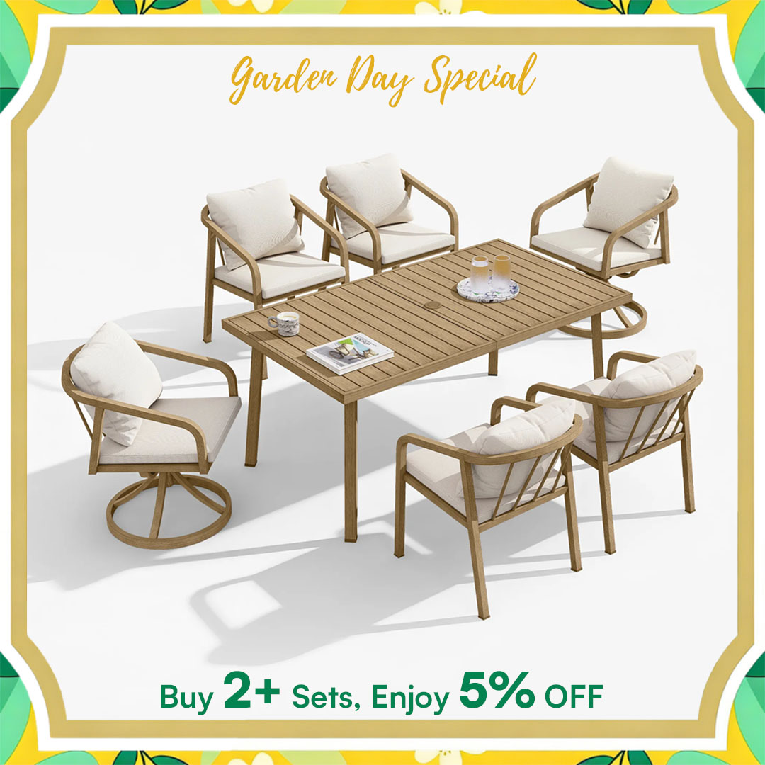 7-Piece Patio Dining Set for 6 person with 2 Swivel Chairs - DS048-2