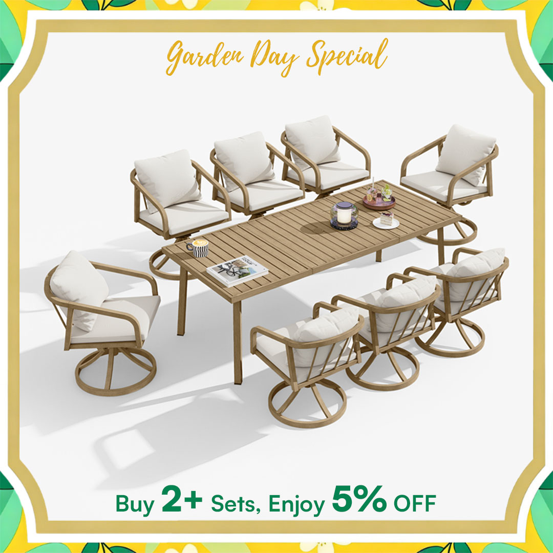 9-Piece Outdoor Dining Set for 8 person with 8 Swivel Chairs - DS050-2