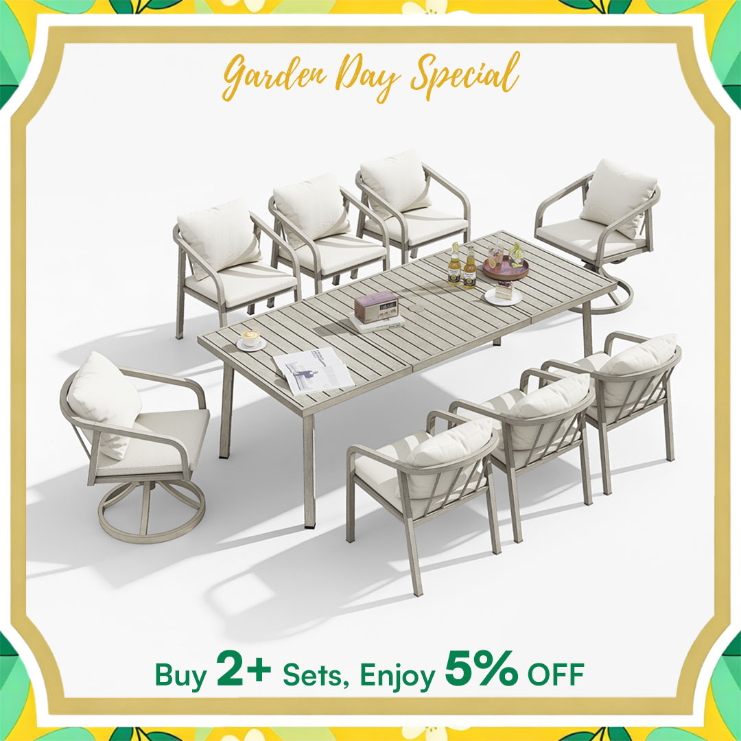 9-Piece Outdoor Dining Set for 8 person with 2 Swivel Chairs - DS050-3