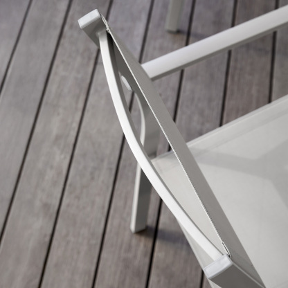 Modern outdoor chair with white metal frame and fabric seat - Seehill