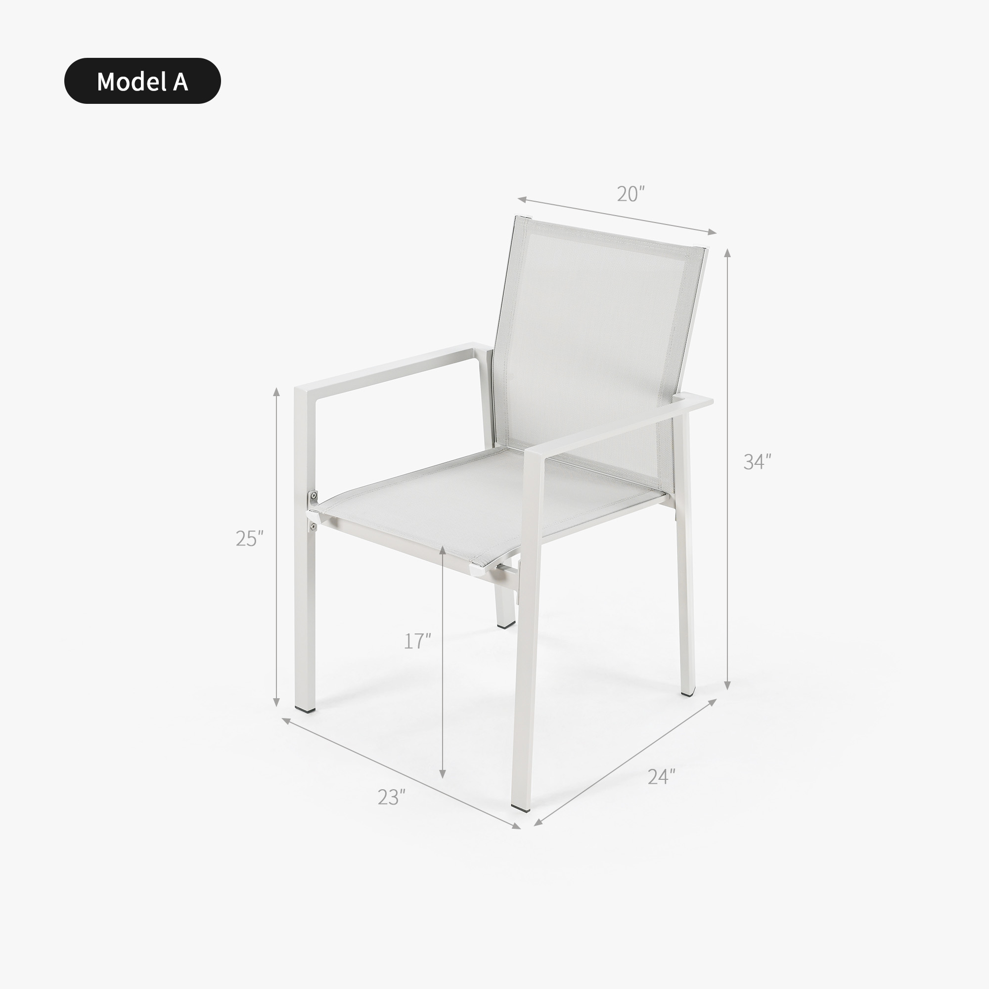 Modern outdoor aluminum chair with mesh seat and back, 34" height - Seehill