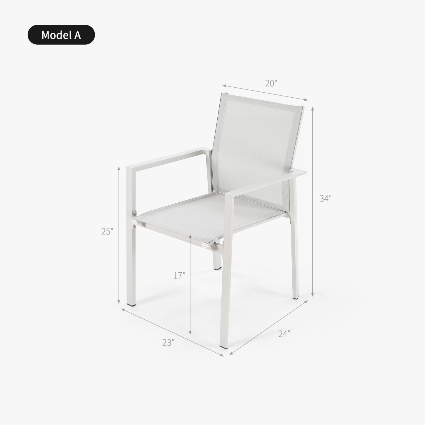 Modern outdoor aluminum chair with mesh seat and back, 34" height - Seehill