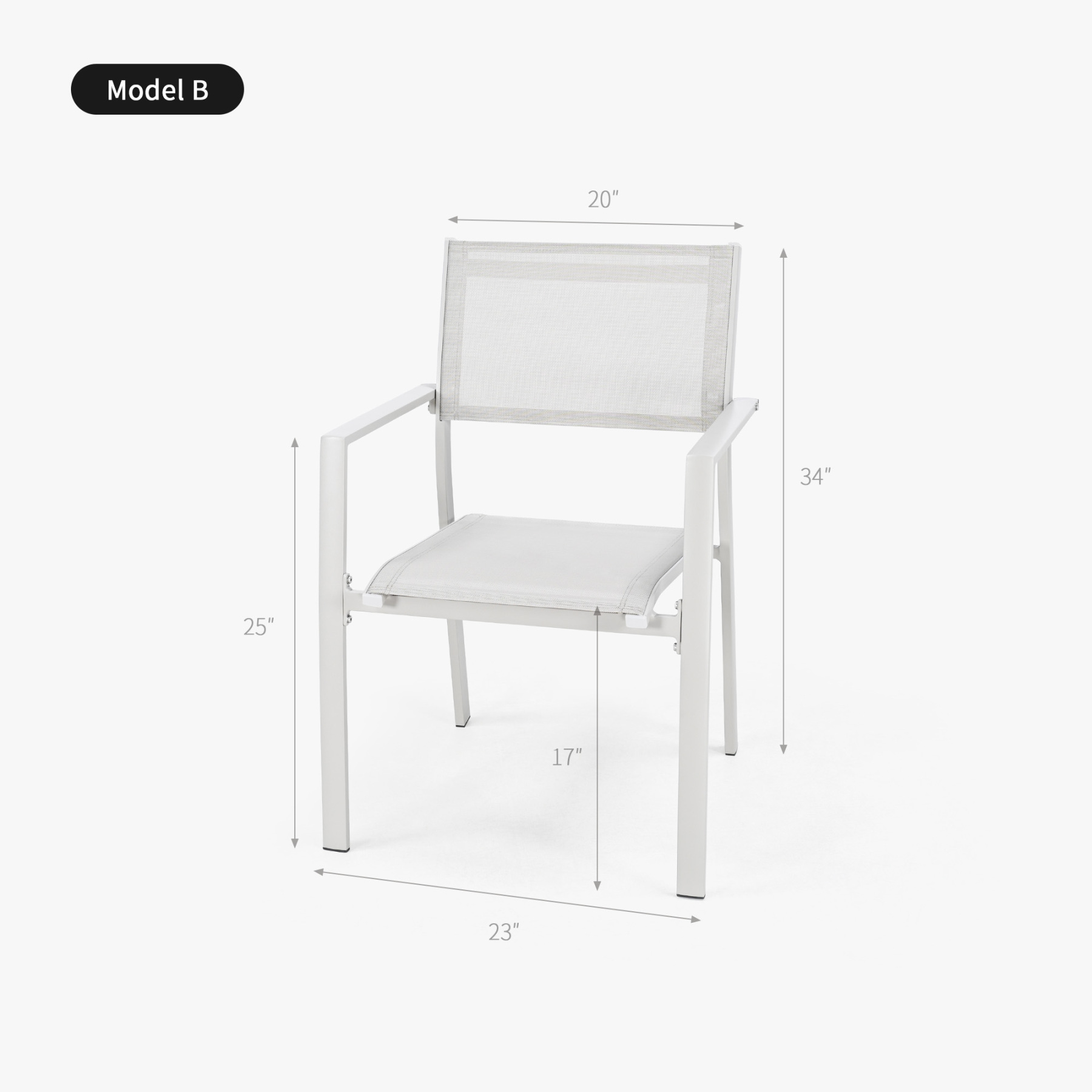 White outdoor armchair with mesh seat and back, 34" height - Seehill