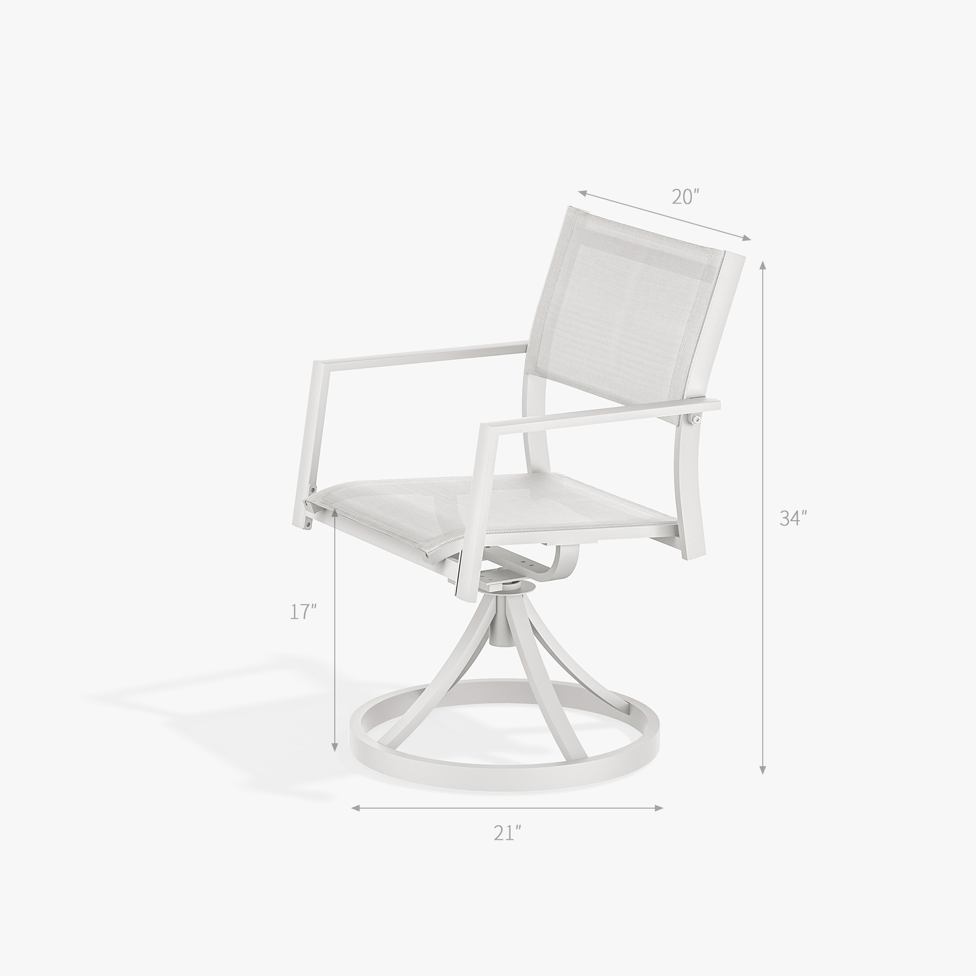 White swivel patio chair with mesh seat and armrests, 34" tall - Seehill