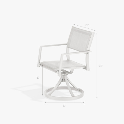 White swivel patio chair with mesh seat and armrests, 34" tall - Seehill
