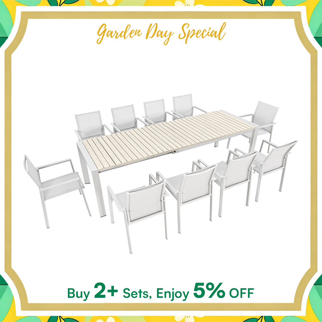 11-Piece Outdoor Patio Dining Set with Extendable Table, Aluminum Dining Set-DS052