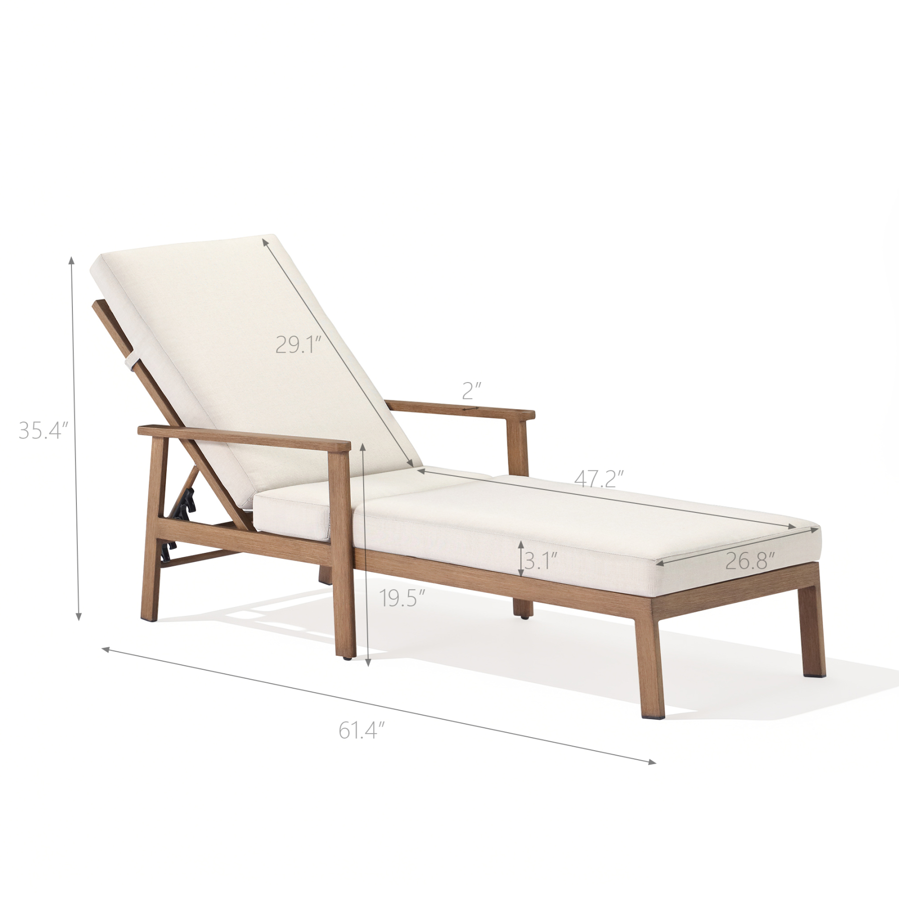 1-2 Piece Aluminum Outdoor Pool Lounge Chairs Square Side Table Thick Cushions 6-Position Adjustable Backrest-L007B