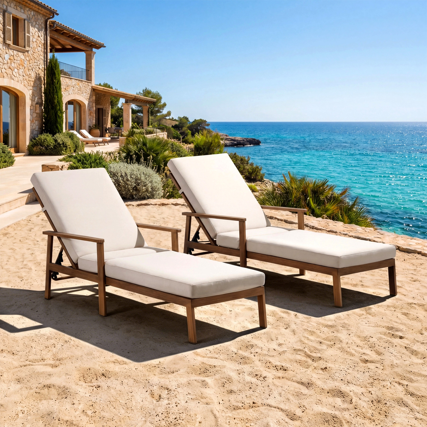 1-2 Piece Aluminum Outdoor Pool Lounge Chairs Square Side Table Thick Cushions 6-Position Adjustable Backrest-L007B