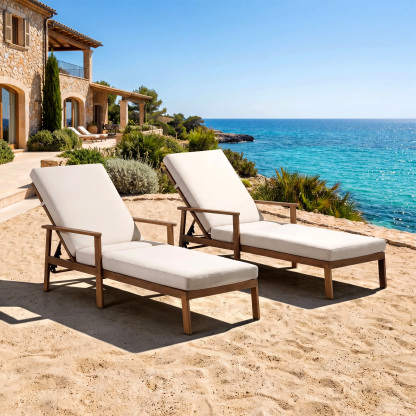 1-2 Piece Aluminum Outdoor Pool Lounge Chairs Square Side Table Thick Cushions 6-Position Adjustable Backrest-L007B