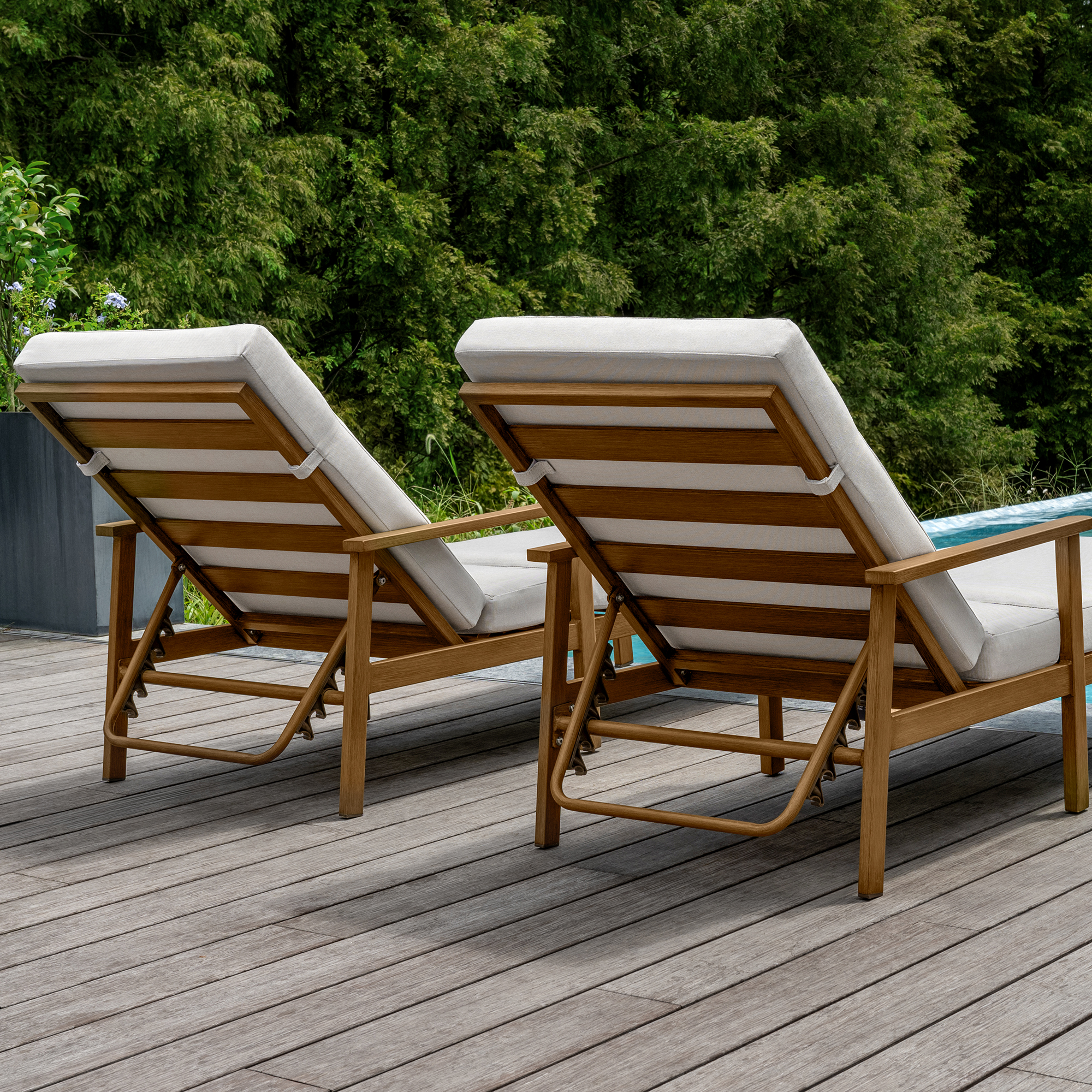 1-2 Piece Aluminum Outdoor Pool Lounge Chairs Square Side Table Thick Cushions 6-Position Adjustable Backrest-L007B