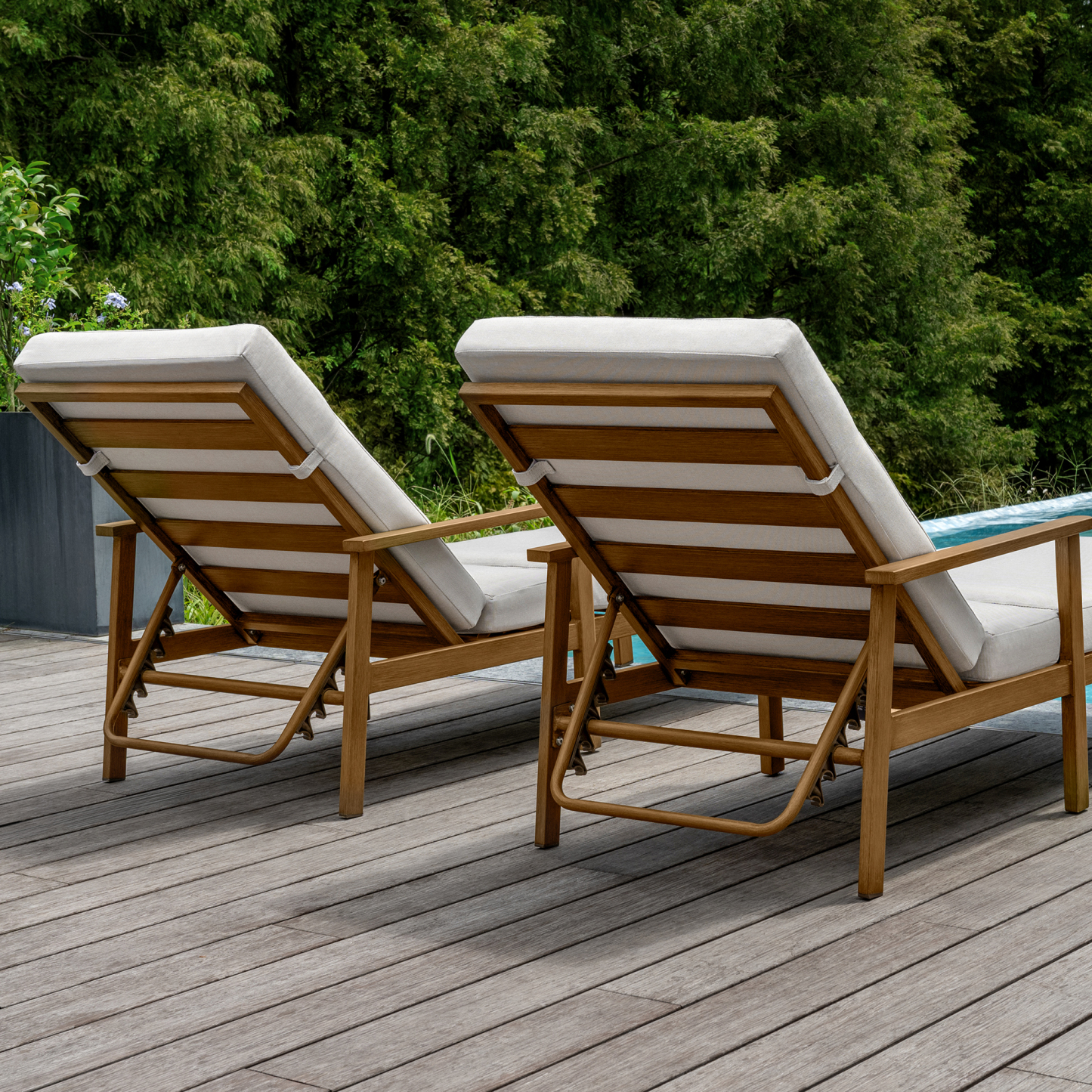 1-2 Piece Aluminum Outdoor Pool Lounge Chairs Square Side Table Thick Cushions 6-Position Adjustable Backrest-L007B