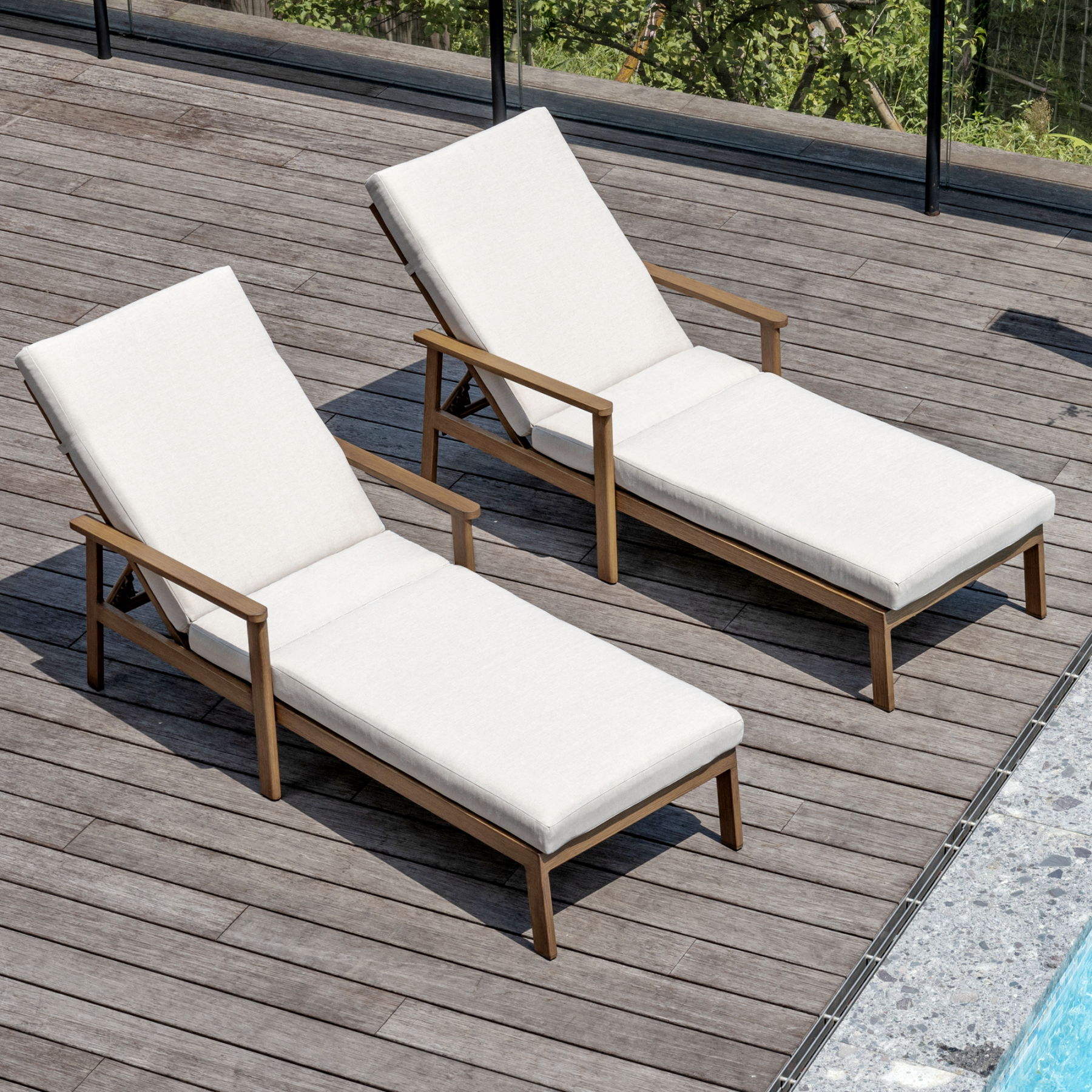 1-2 Piece Aluminum Outdoor Pool Lounge Chairs Square Side Table Thick Cushions 6-Position Adjustable Backrest-L007B