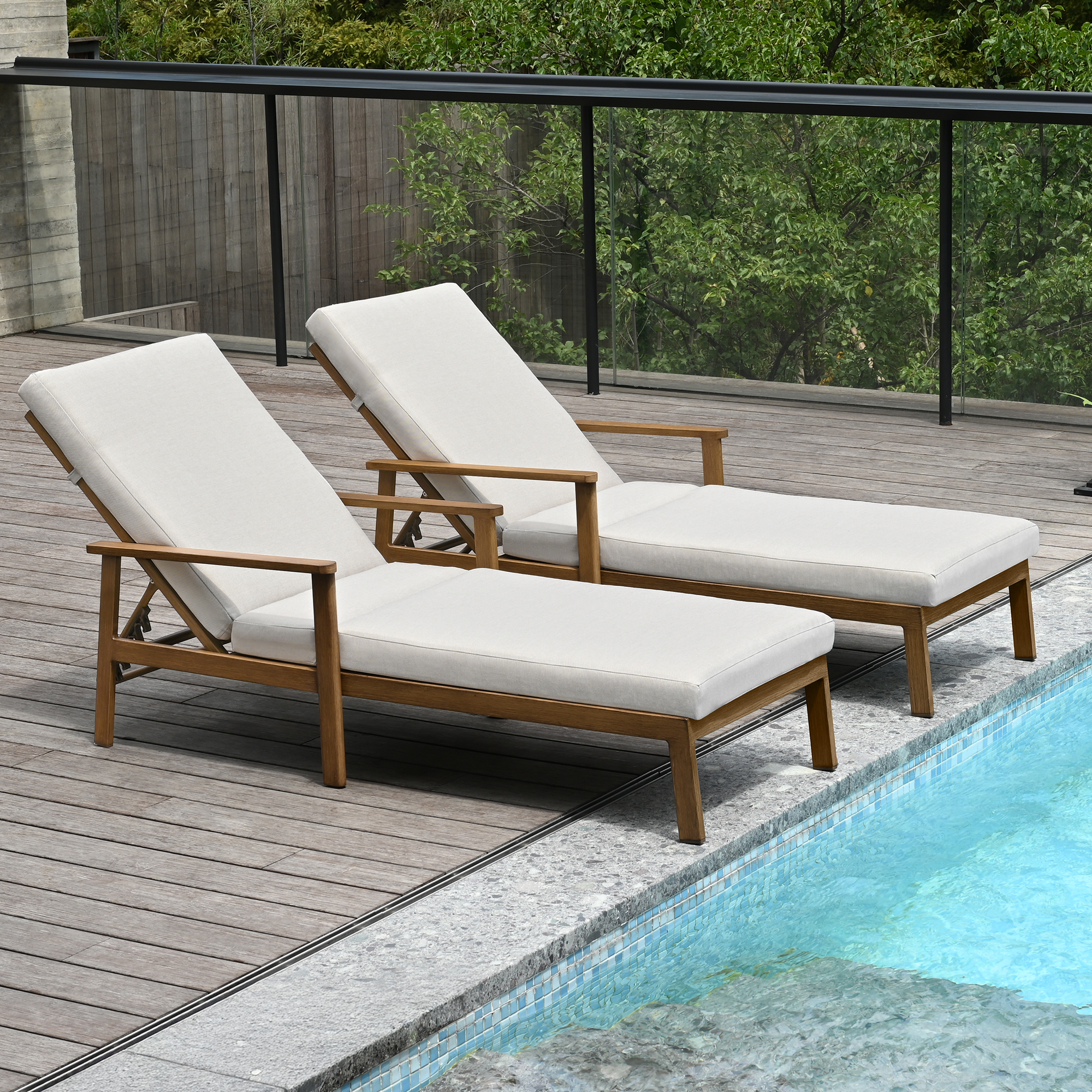 1-2 Piece Aluminum Outdoor Pool Lounge Chairs Square Side Table Thick Cushions 6-Position Adjustable Backrest-L007B