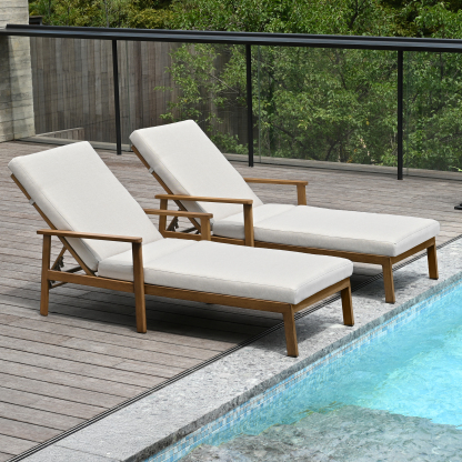 1-2 Piece Aluminum Outdoor Pool Lounge Chairs Square Side Table Thick Cushions 6-Position Adjustable Backrest-L007B