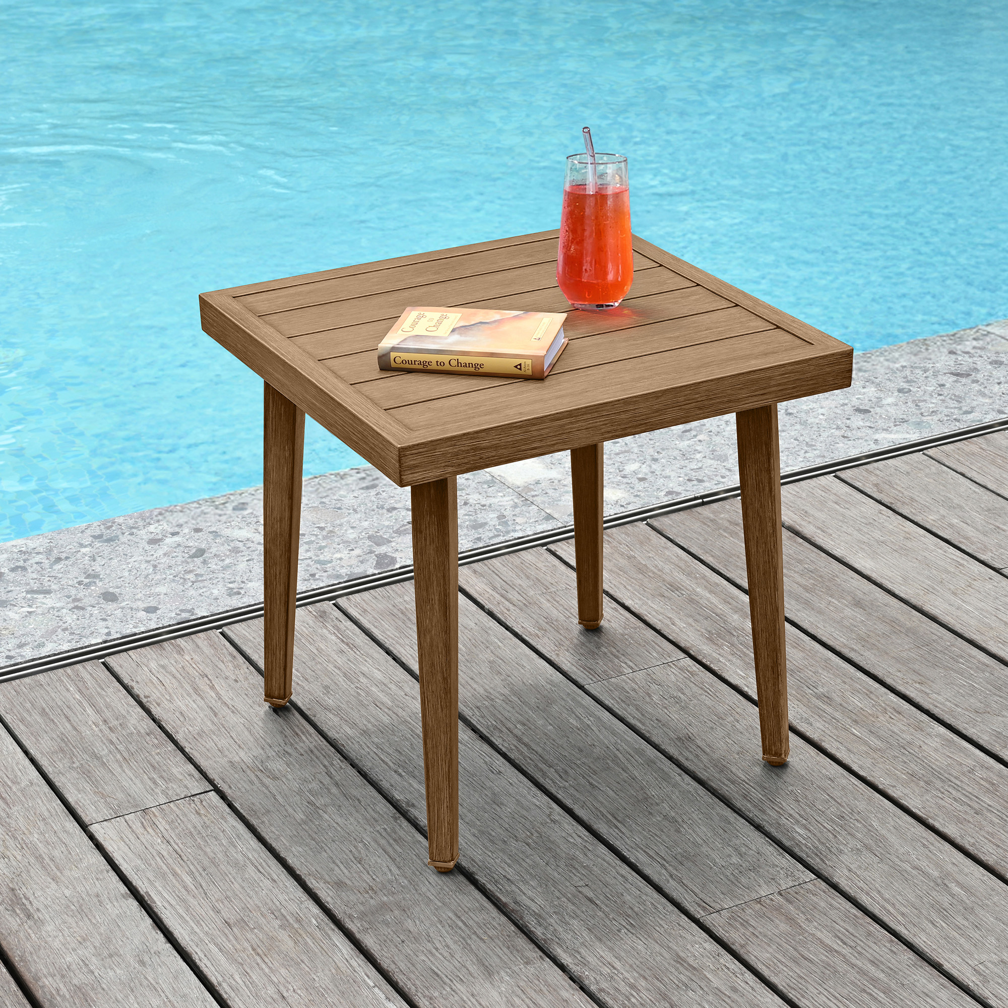 1-2 Piece Aluminum Outdoor Pool Lounge Chairs Square Side Table Thick Cushions 6-Position Adjustable Backrest-L007B