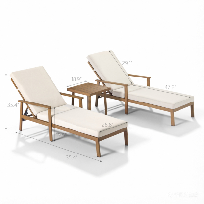 1-2 Piece Aluminum Outdoor Pool Lounge Chairs Square Side Table Thick Cushions 6-Position Adjustable Backrest-L007B