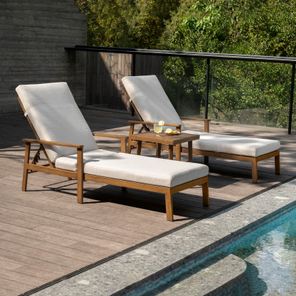 1-2 Piece Aluminum Outdoor Pool Lounge Chairs Square Side Table Thick Cushions 6-Position Adjustable Backrest-L007B