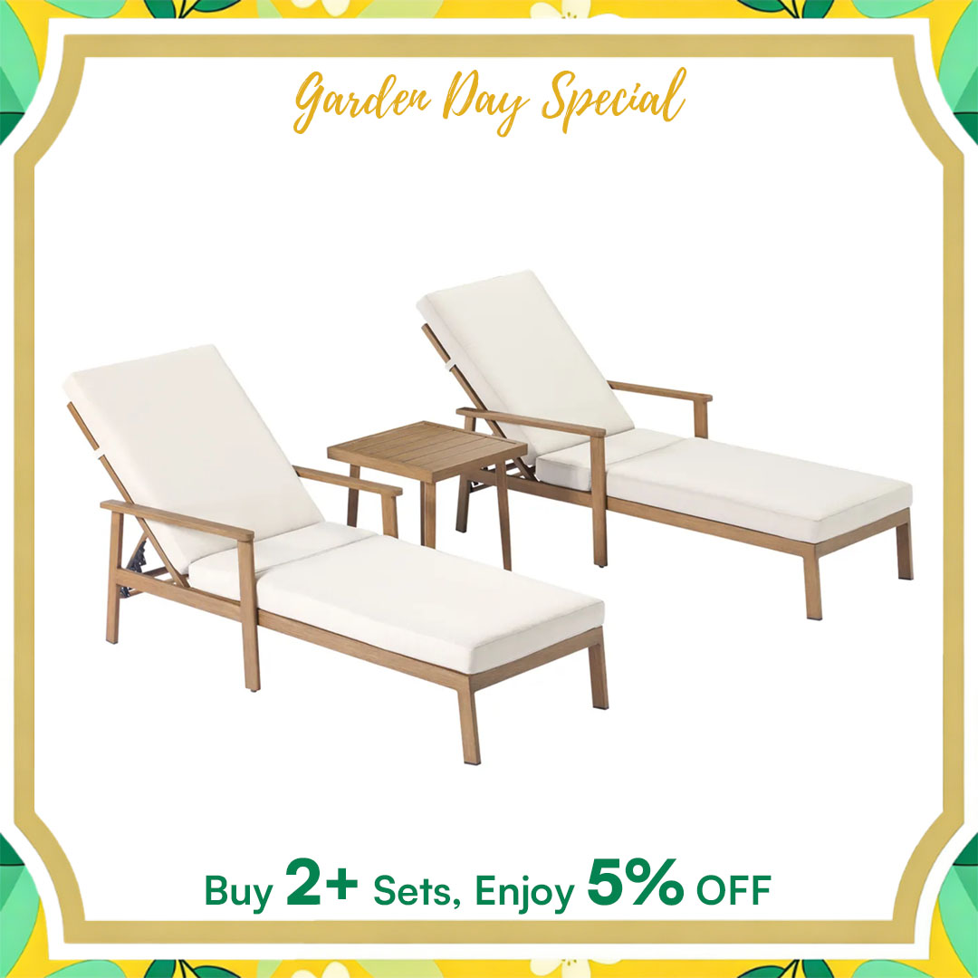 1-2 Piece Aluminum Outdoor Pool Lounge Chairs Square Side Table Thick Cushions 6-Position Adjustable Backrest-L007B