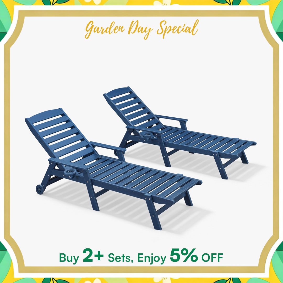 2-piece Patio Adjustable Outdoor Lounge with Wheels & Cup Holder - L031-2