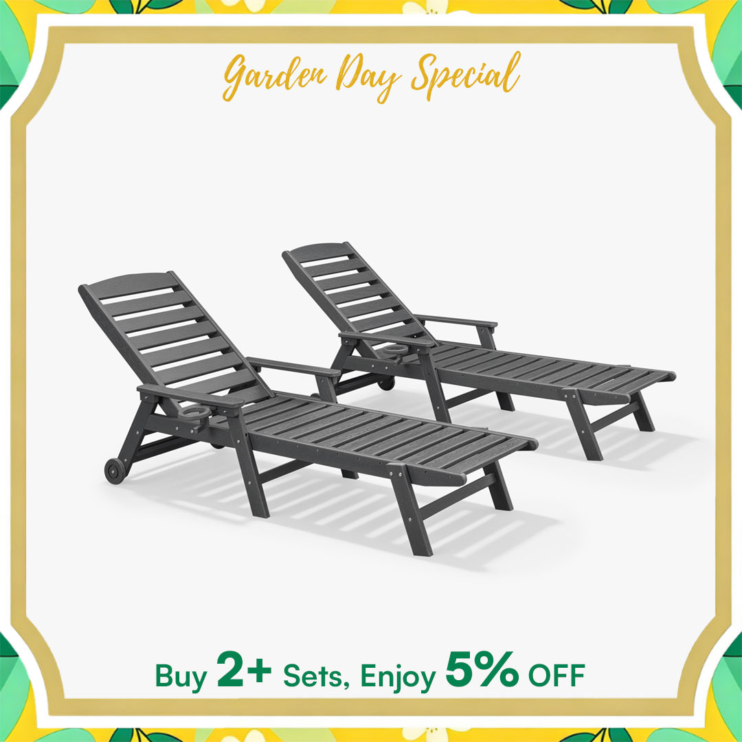 2-piece Patio Adjustable Outdoor Lounge with Wheels & Cup Holder - L031-2